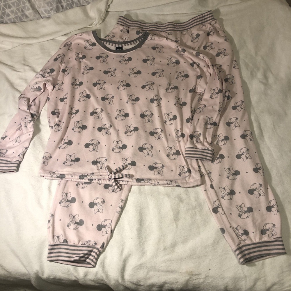 Disney Lounge Set, Minnie Mouse Jogger  Womens XL Pink Black  All Over Print